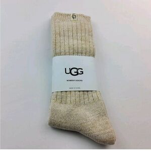 UGG rib knit slouchy crew socks one size beige NWT